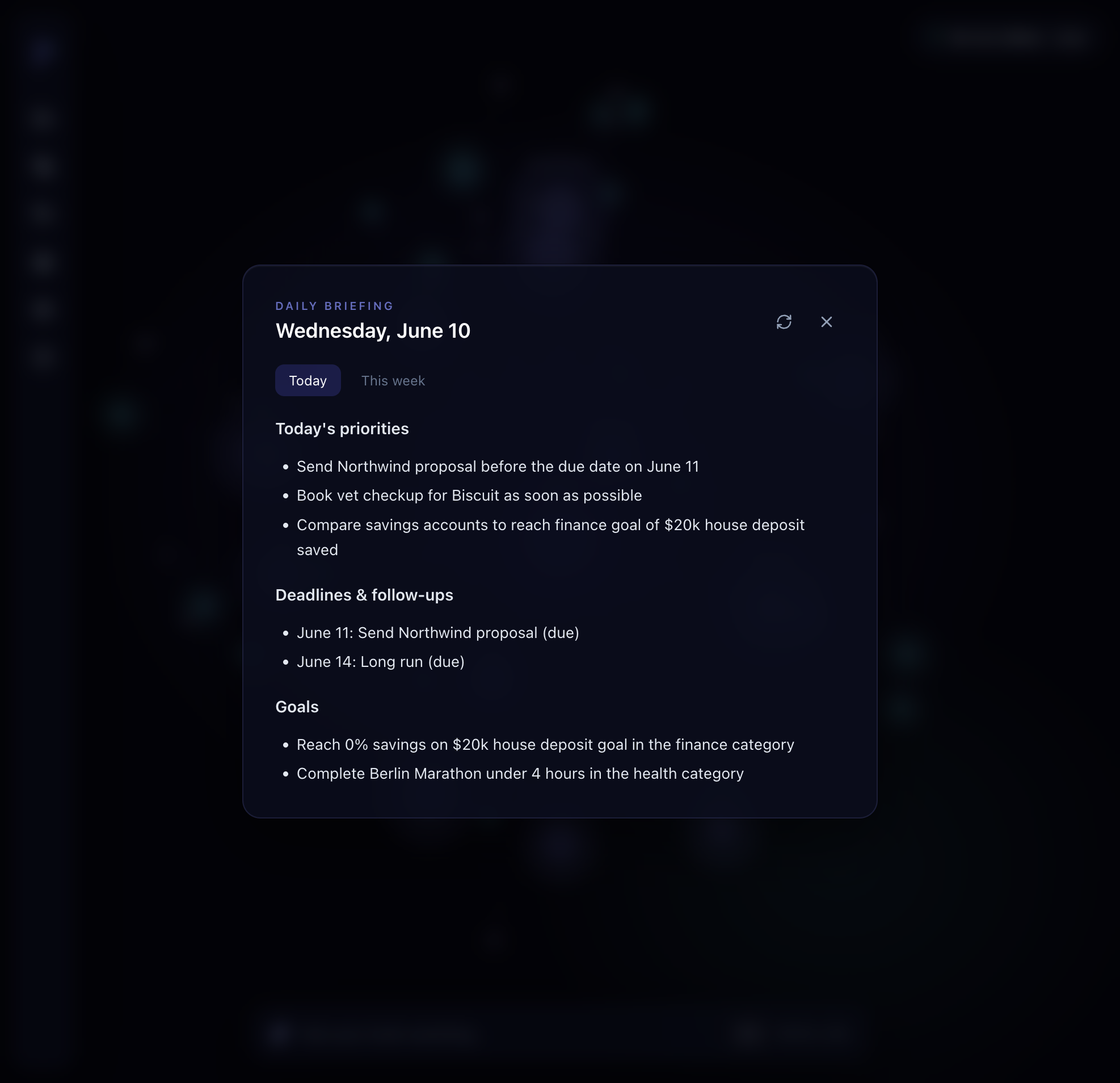 Pithecus daily briefing — AI life planner priorities and deadlines